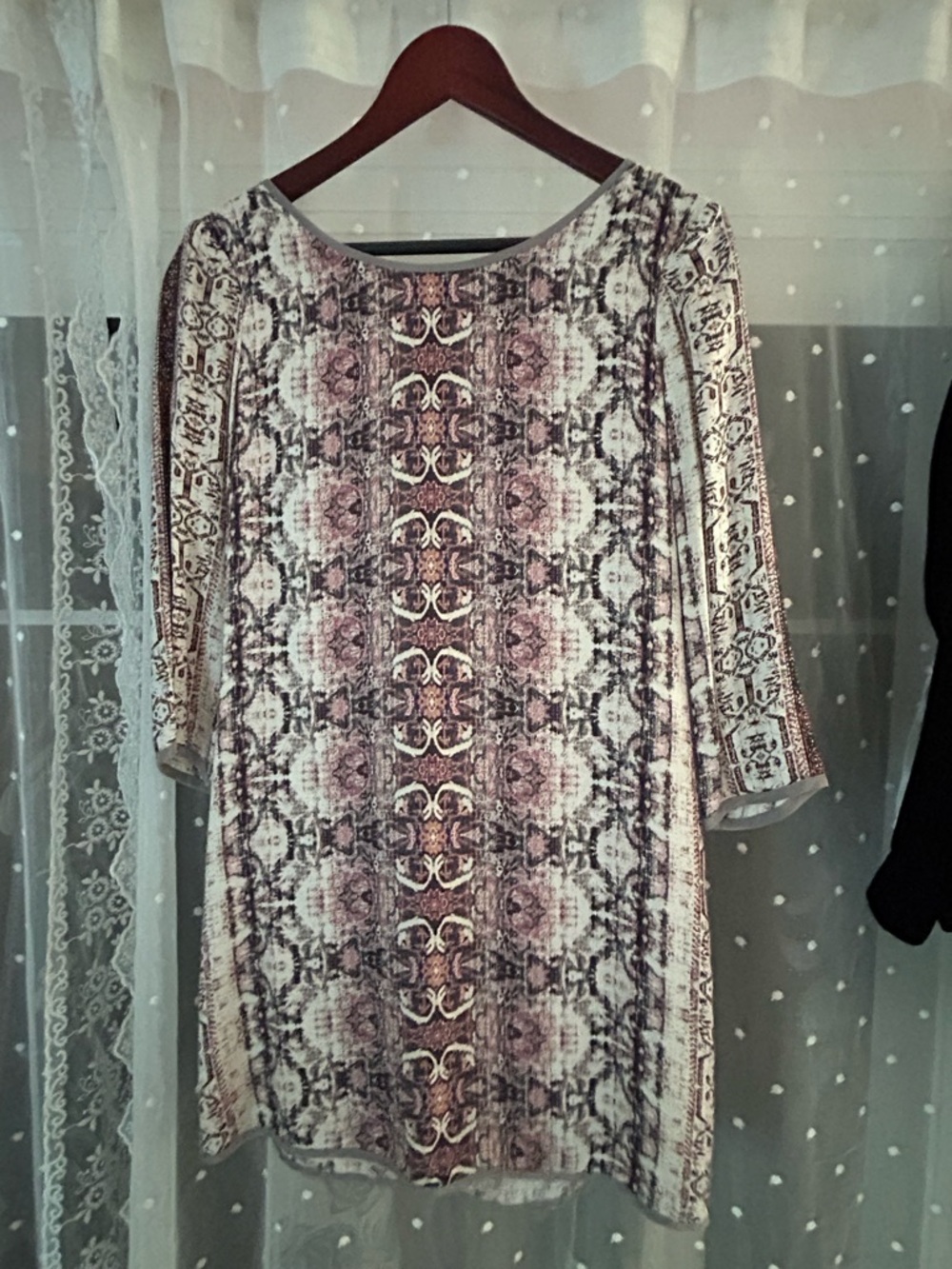 Lavender Brown Purple and Cream Printed Shift